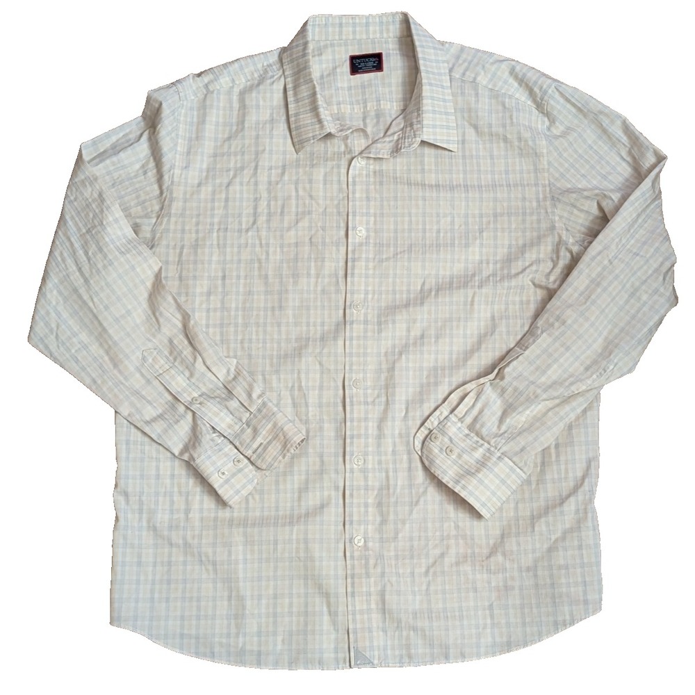 Untuckit Durif WF Yellow Plaid Cotton Long Sleeve Button Up Shirt Men's 2XL Slim